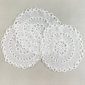 Vintage Set of 3 White Round Doilies 10 Inch Hand Crochet White Thread Handmade